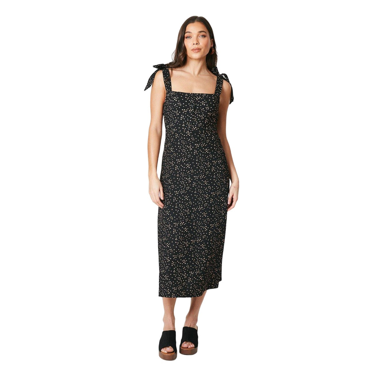 Black - Lifestyle - Dorothy Perkins Womens-Ladies Heart Tie Shoulder Petite Midi Dress