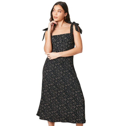 Black - Front - Dorothy Perkins Womens-Ladies Heart Tie Shoulder Petite Midi Dress