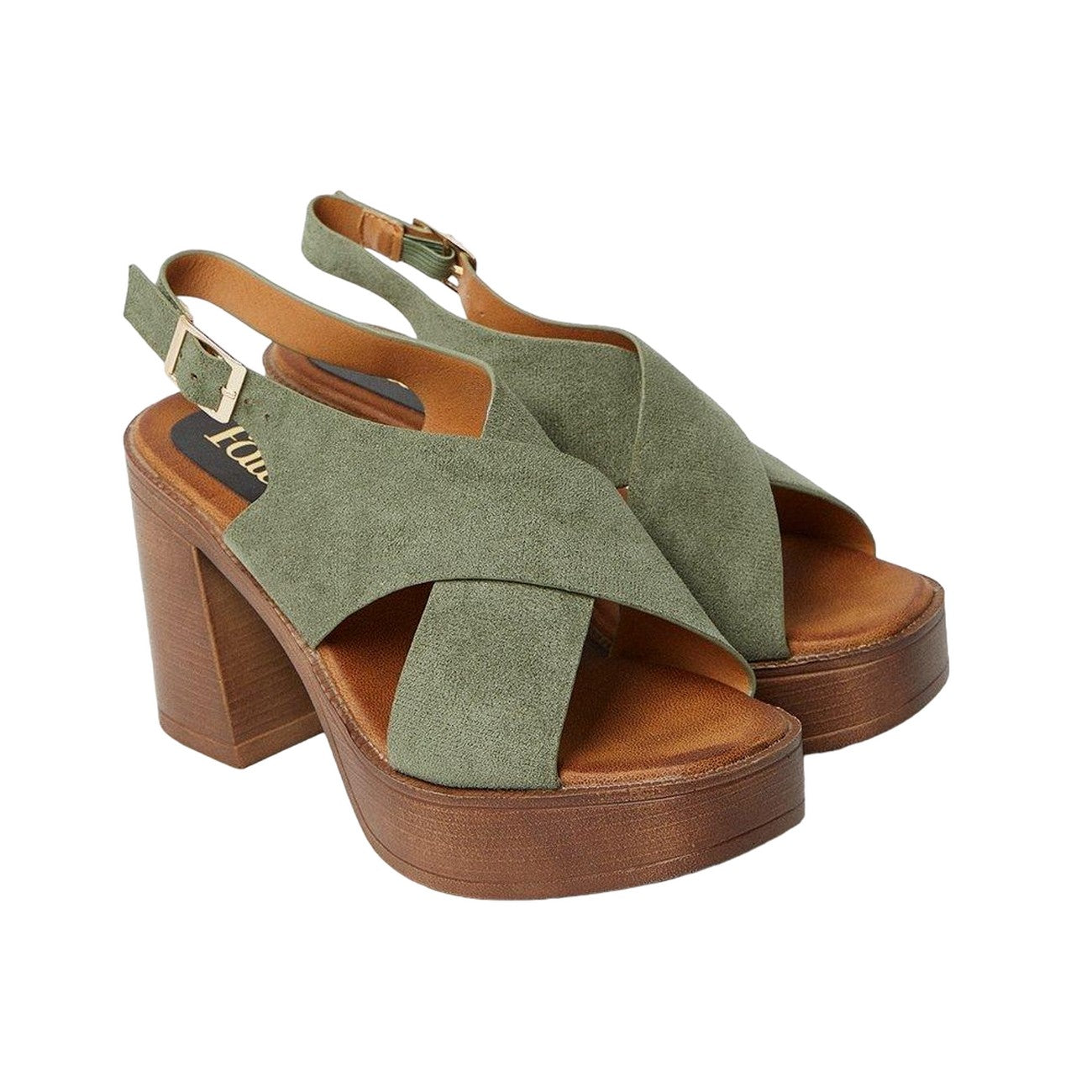 Green - Front - Faith Womens-Ladies Ettie Crossover Strap High Block Heel Sandals