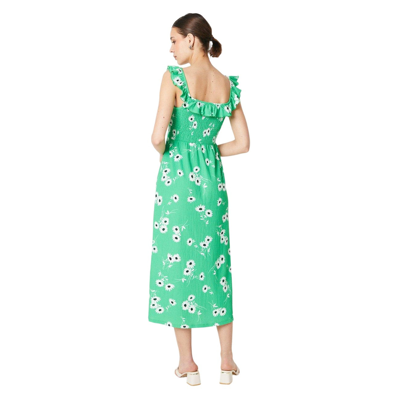Green - Back - Dorothy Perkins Womens-Ladies Floral Shirred Ruffle Midi Dress