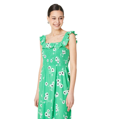 Green - Side - Dorothy Perkins Womens-Ladies Floral Shirred Ruffle Midi Dress