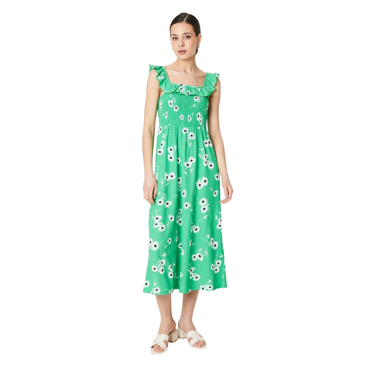 Green - Front - Dorothy Perkins Womens-Ladies Floral Shirred Ruffle Midi Dress