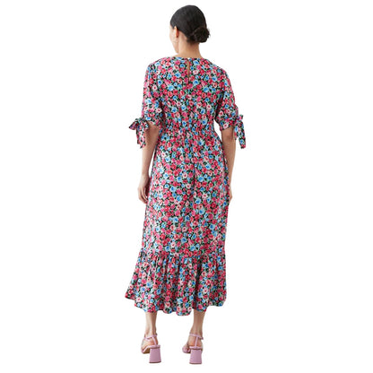 Multicoloured - Back - Dorothy Perkins Womens-Ladies Floral Petite Tie Sleeves Midi Dress