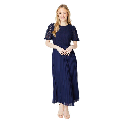 Navy - Front - Dorothy Perkins Womens-Ladies Lace Chiffon Pleated Midi Dress