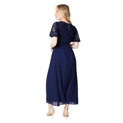 Navy - Back - Dorothy Perkins Womens-Ladies Lace Chiffon Pleated Midi Dress