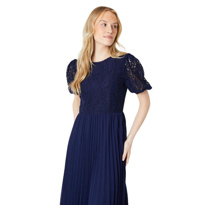 Navy - Side - Dorothy Perkins Womens-Ladies Lace Chiffon Pleated Midi Dress