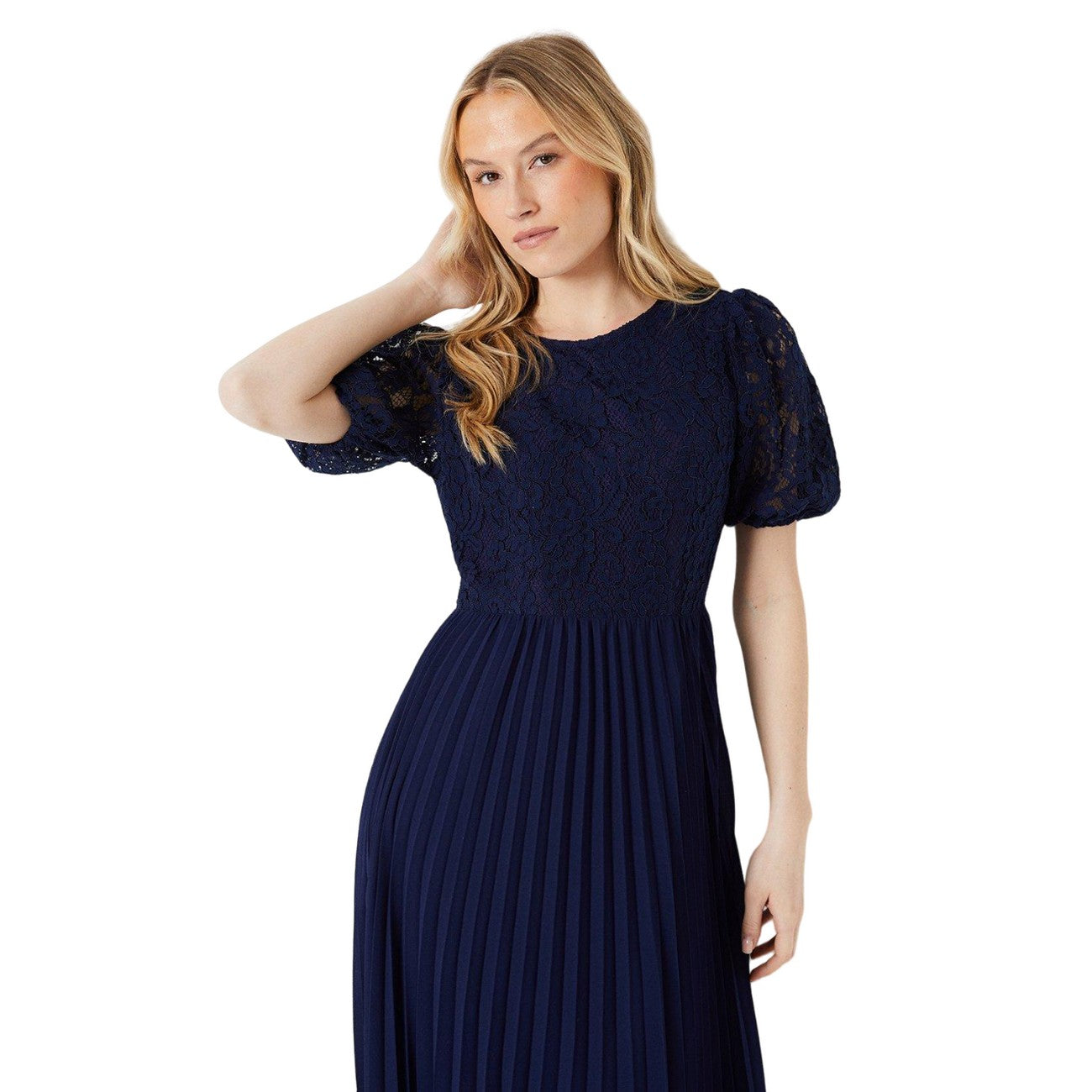 Navy - Lifestyle - Dorothy Perkins Womens-Ladies Lace Chiffon Pleated Midi Dress