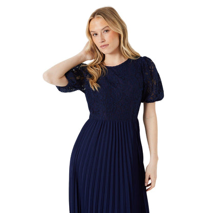 Navy - Lifestyle - Dorothy Perkins Womens-Ladies Lace Chiffon Pleated Midi Dress
