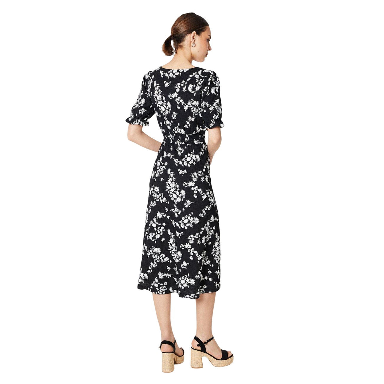 Black-White - Back - Dorothy Perkins Womens-Ladies Ditsy Print Shirred Waist Midi Dress