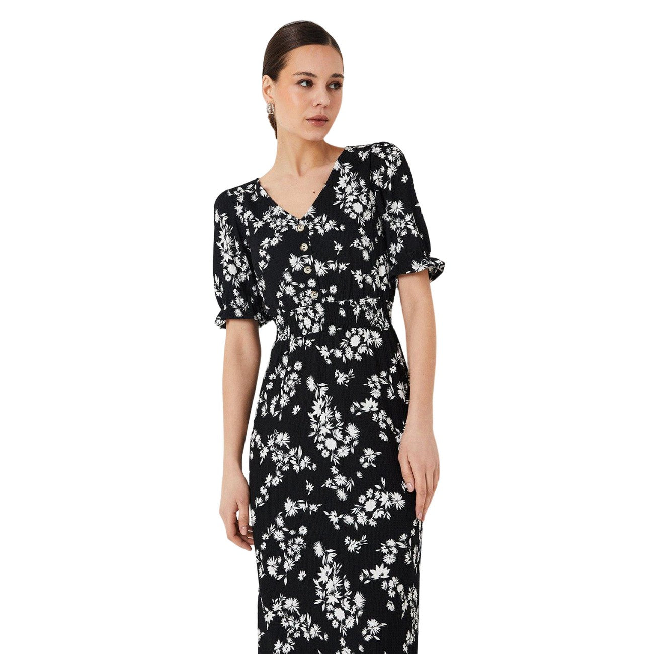 Black-White - Lifestyle - Dorothy Perkins Womens-Ladies Ditsy Print Shirred Waist Midi Dress