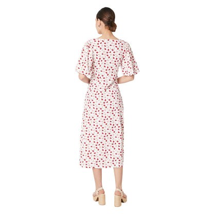Ivory - Back - Dorothy Perkins Womens-Ladies Ditsy Print Ruched Front Puff Sleeve Midi Dress