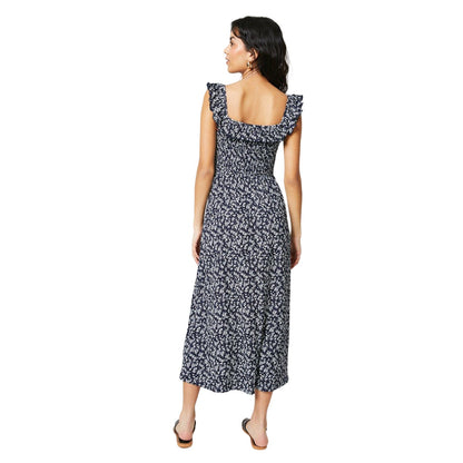 Navy - Back - Dorothy Perkins Womens-Ladies Ditsy Print Shirred Petite Midi Dress