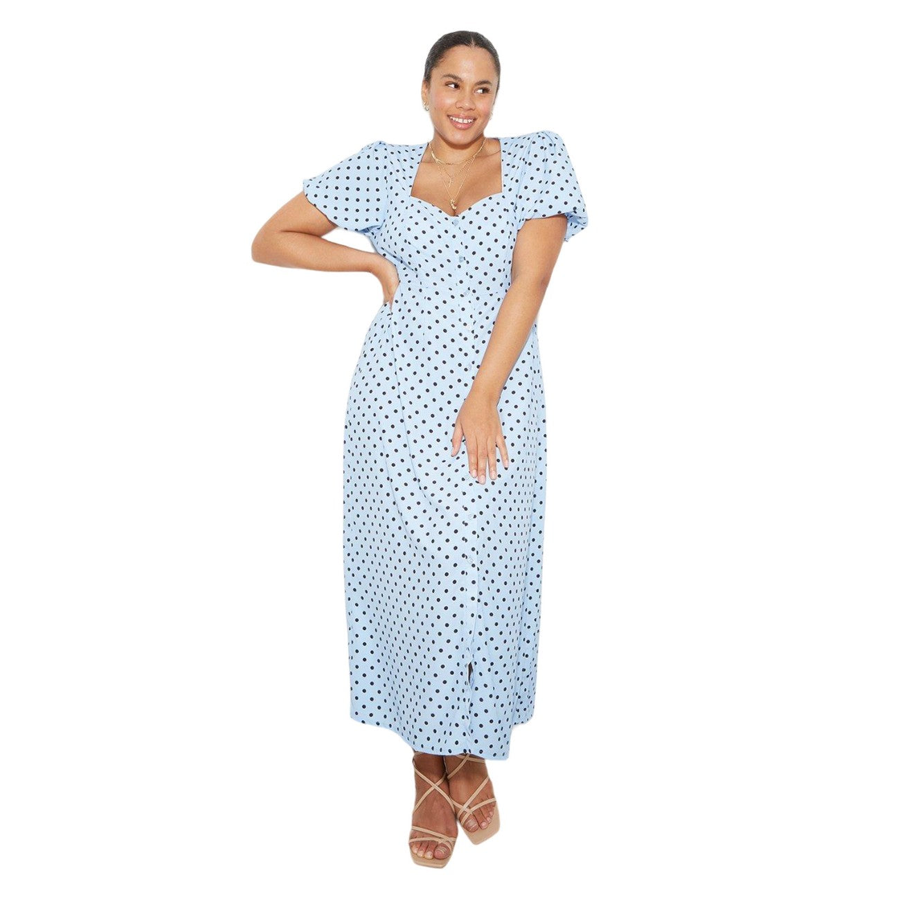Blue - Front - Dorothy Perkins Womens-Ladies Polka Dot Button Through Plus Midi Dress