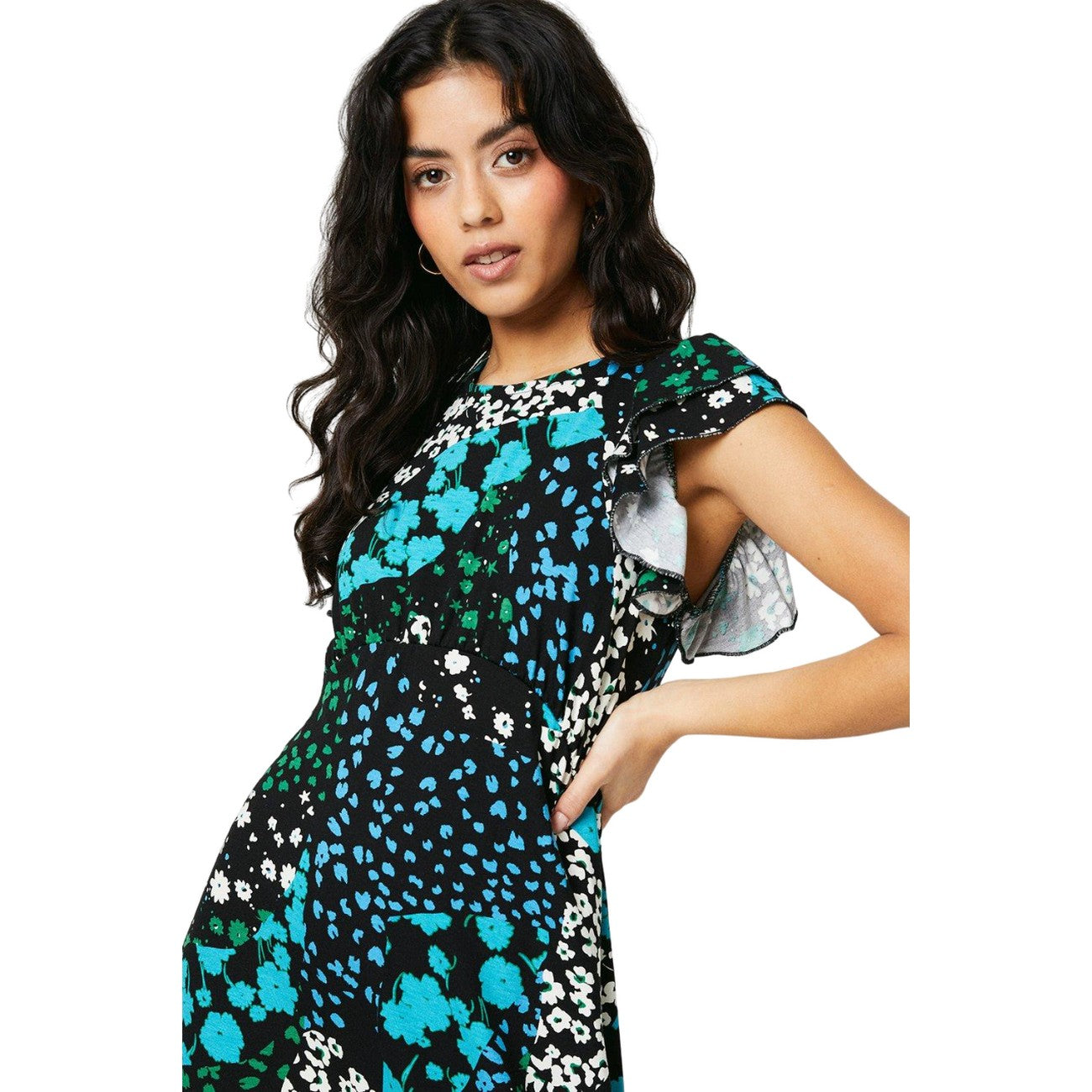 Multicoloured - Side - Dorothy Perkins Womens-Ladies Ditsy Print Empire Petite Ruffle Midi Dress