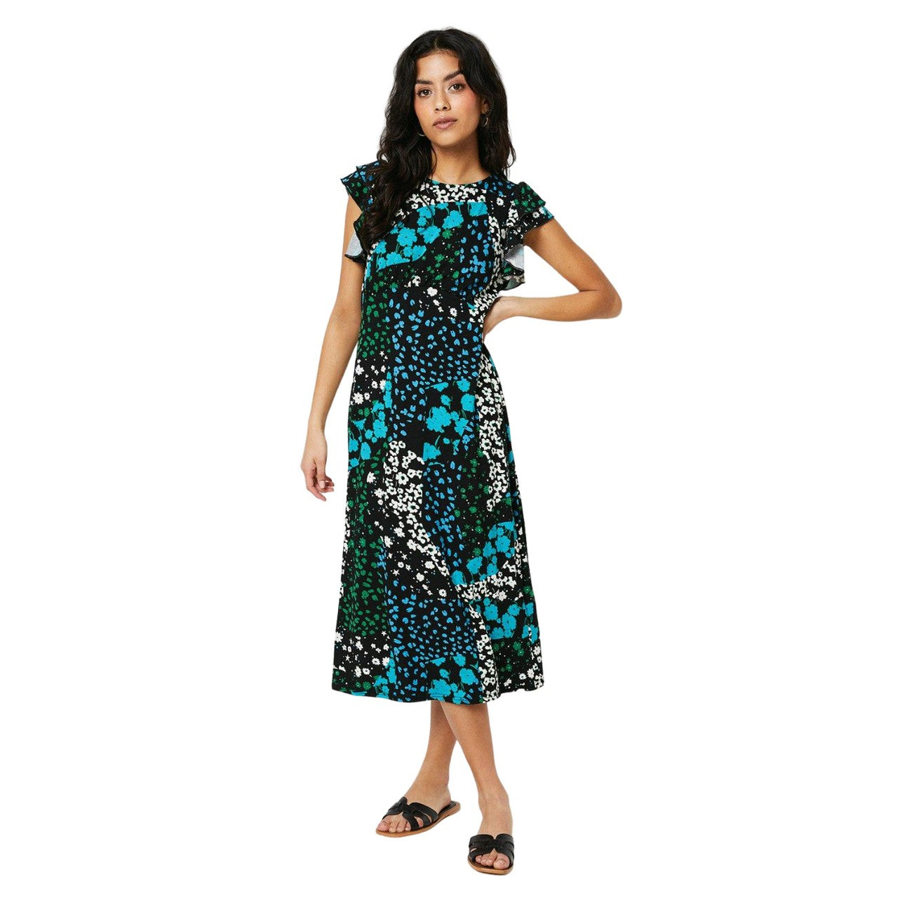 Multicoloured - Front - Dorothy Perkins Womens-Ladies Ditsy Print Empire Petite Ruffle Midi Dress