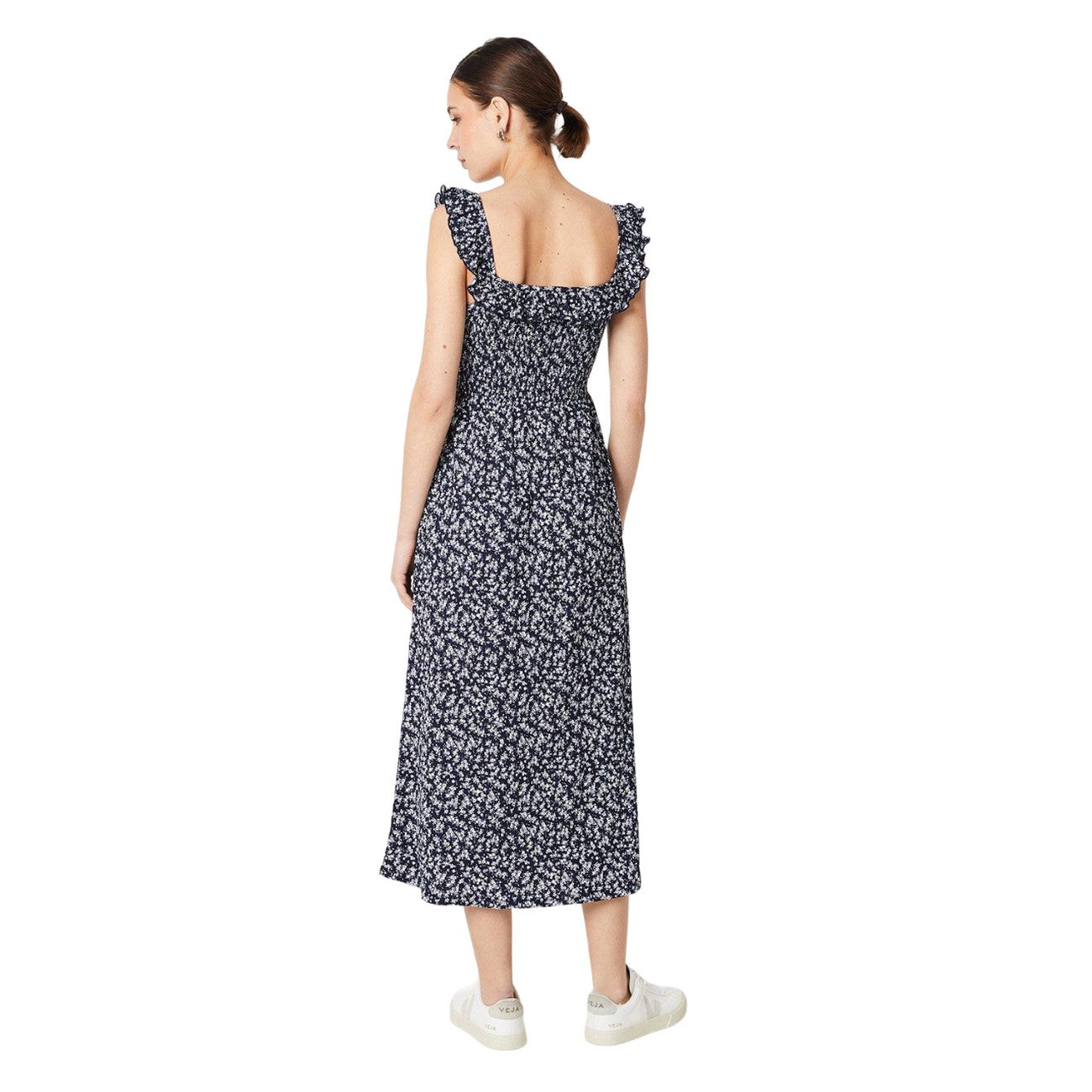 Navy - Back - Dorothy Perkins Womens-Ladies Ditsy Print Shirred Ruffle Midi Dress
