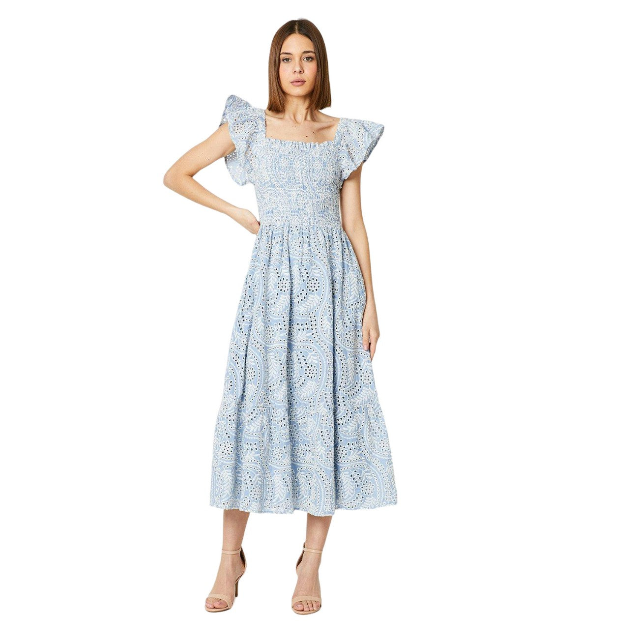 Blue - Front - Dorothy Perkins Womens-Ladies Broderie Frill Midi Dress