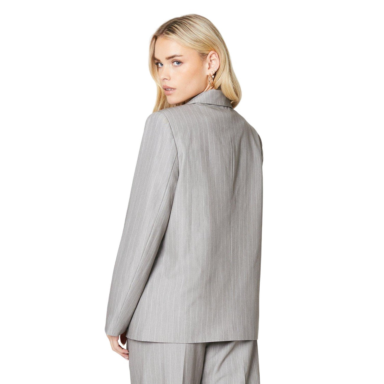 Grey - Back - Dorothy Perkins Womens-Ladies Stripe Petite Blazer