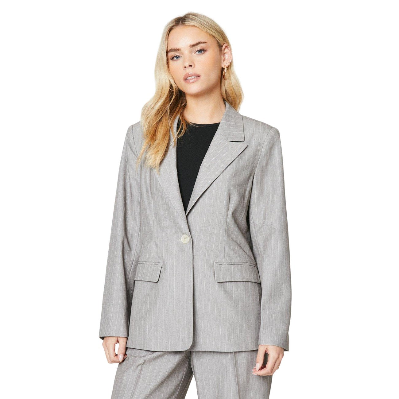 Grey - Front - Dorothy Perkins Womens-Ladies Stripe Petite Blazer