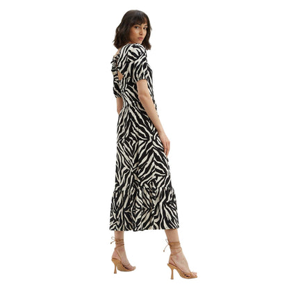 Black-White - Back - Dorothy Perkins Womens-Ladies Zebra Print Tie Back Petite Relaxed Midi Dress