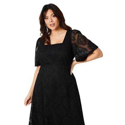 Black - Lifestyle - Dorothy Perkins Womens-Ladies Lace Square Neck Plus Midi Dress