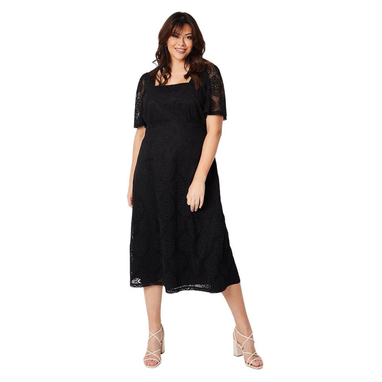 Black - Front - Dorothy Perkins Womens-Ladies Lace Square Neck Plus Midi Dress