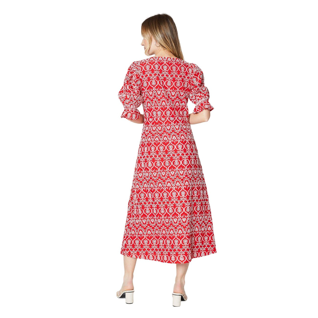 Red - Back - Dorothy Perkins Womens-Ladies Broderie Button Through Midi Dress