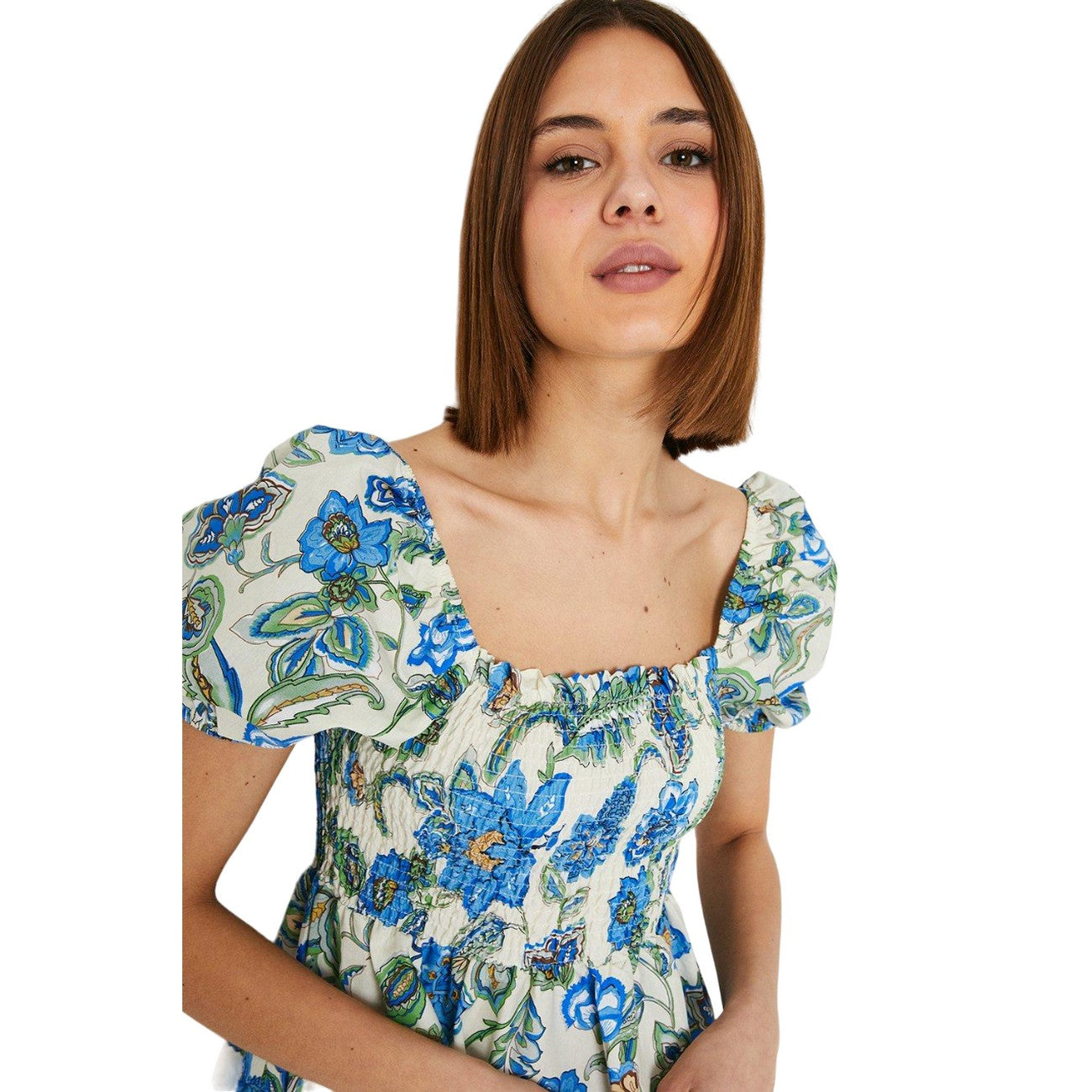 Blue-Green - Side - Dorothy Perkins Womens-Ladies Floral Puff Sleeve Midi Dress