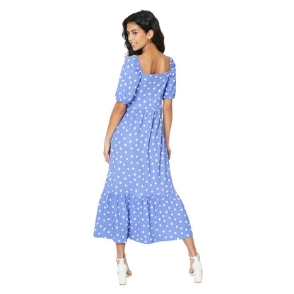 Blue - Back - Dorothy Perkins Womens-Ladies Spotted Square Neck Petite Midi Dress