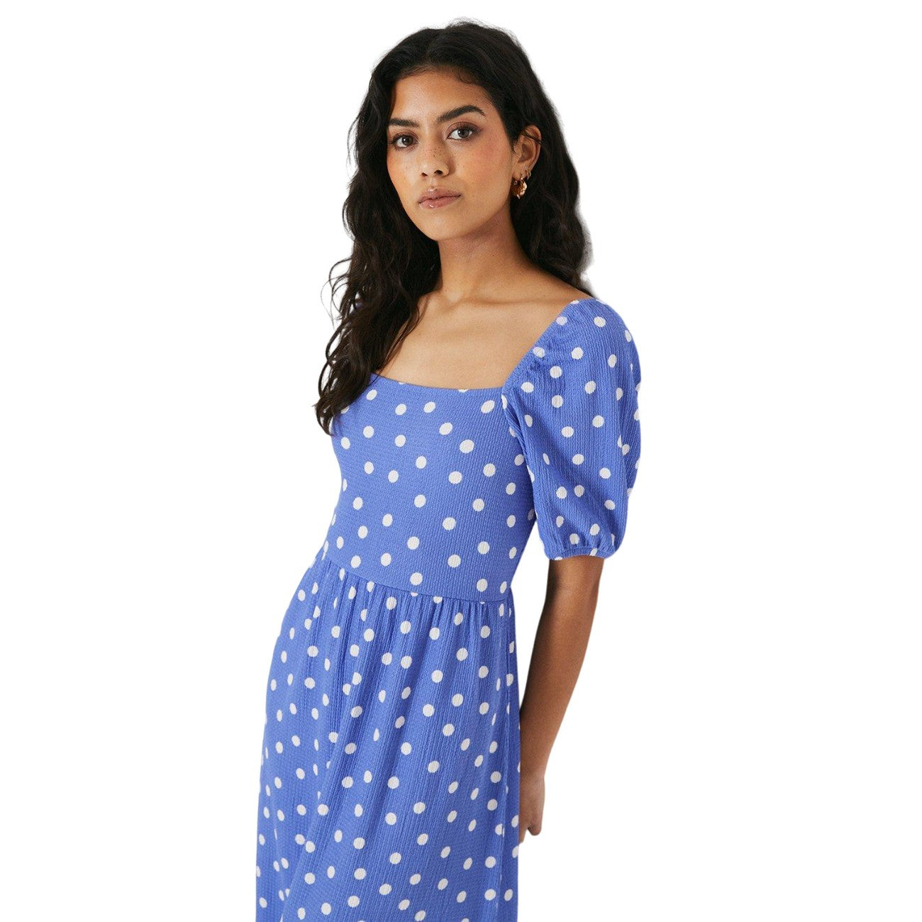 Blue - Side - Dorothy Perkins Womens-Ladies Spotted Square Neck Petite Midi Dress