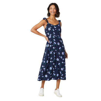 Navy - Front - Dorothy Perkins Womens-Ladies Floral Tie Shoulder Midi Dress
