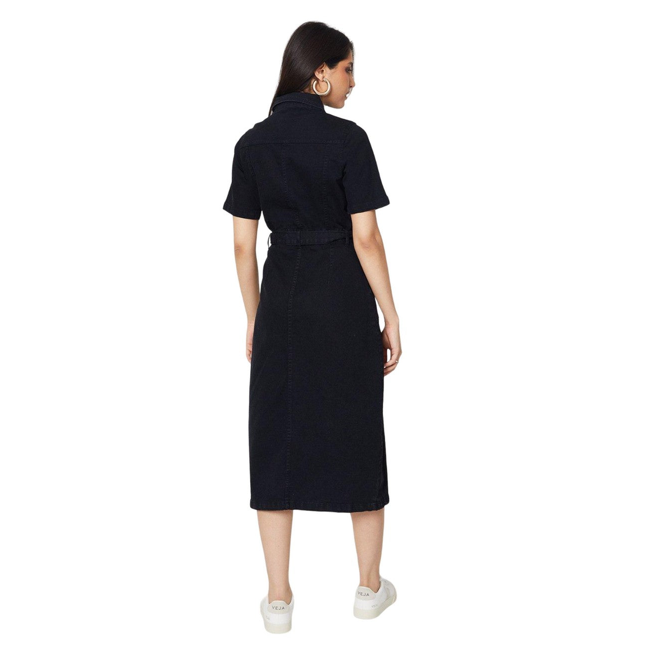 Black - Back - Dorothy Perkins Womens-Ladies Denim Short-Sleeved Midi Dress