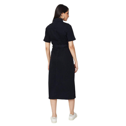 Black - Back - Dorothy Perkins Womens-Ladies Denim Short-Sleeved Midi Dress