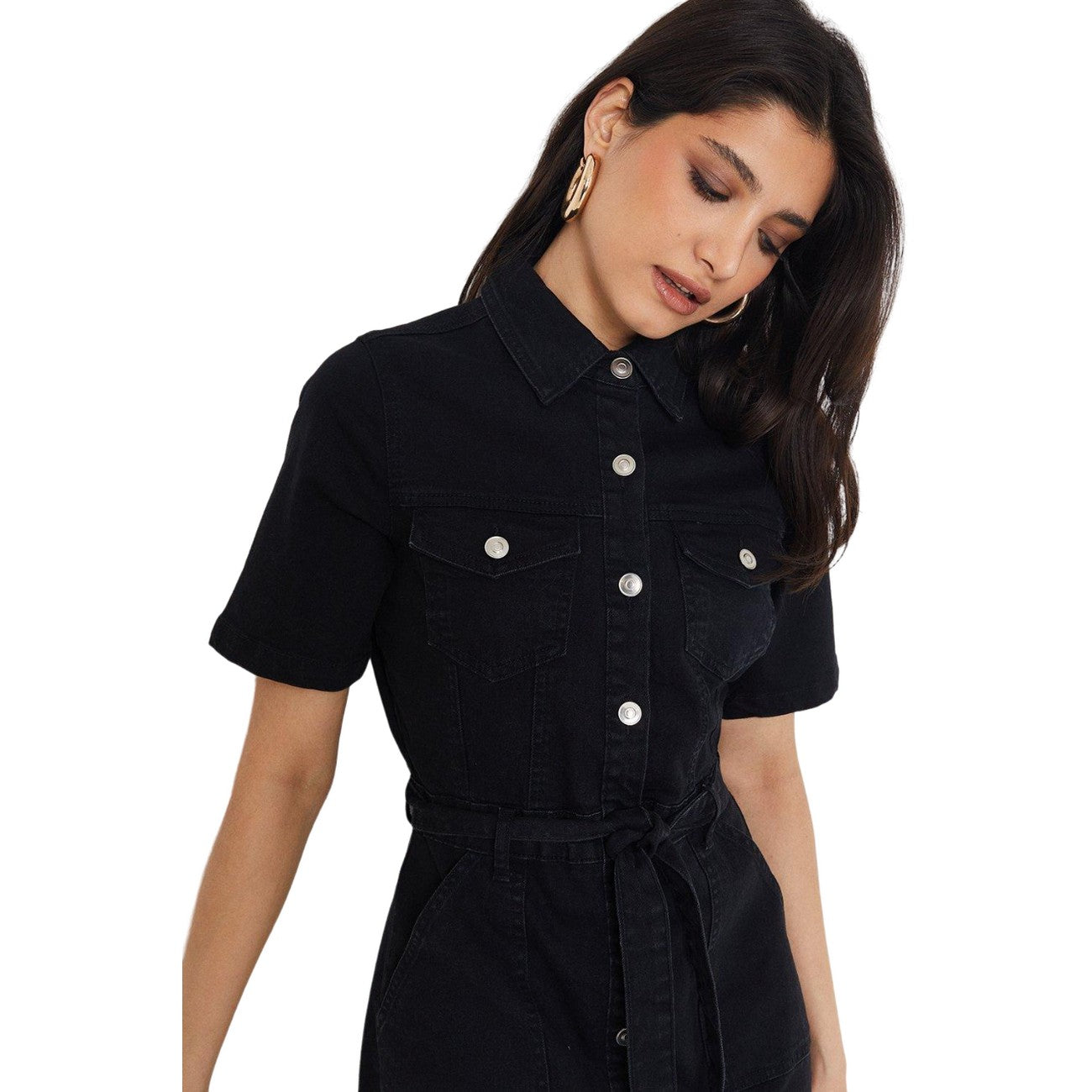 Black - Lifestyle - Dorothy Perkins Womens-Ladies Denim Short-Sleeved Midi Dress