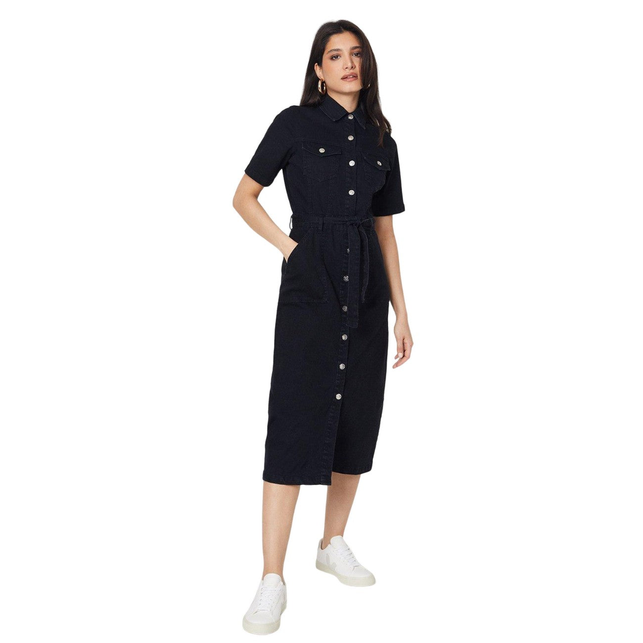 Black - Front - Dorothy Perkins Womens-Ladies Denim Short-Sleeved Midi Dress