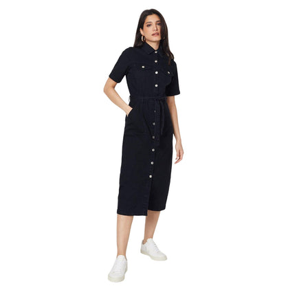 Black - Front - Dorothy Perkins Womens-Ladies Denim Short-Sleeved Midi Dress