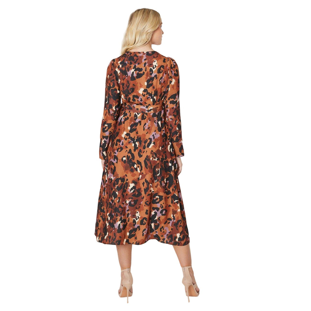 Brown - Back - Dorothy Perkins Womens-Ladies Leopard Print Wrap Midi Dress
