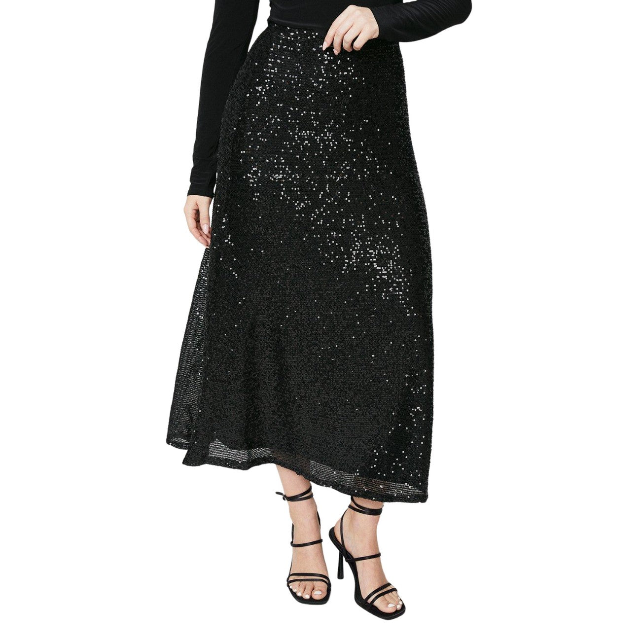 Black - Front - Dorothy Perkins Womens-Ladies Sequin Midi Skirt