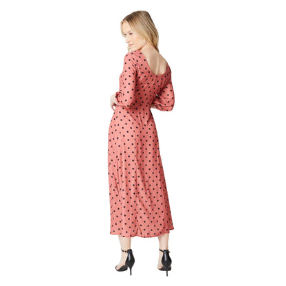 Pink - Back - Dorothy Perkins Womens-Ladies Kitty Polka Dot Button Detail 3-4 Sleeve Midi Dress