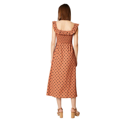 Brown - Back - Dorothy Perkins Womens-Ladies Polka Dot Bodice Ruffle Midi Dress