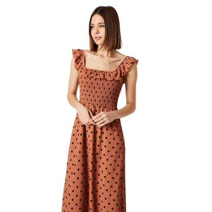 Brown - Lifestyle - Dorothy Perkins Womens-Ladies Polka Dot Bodice Ruffle Midi Dress