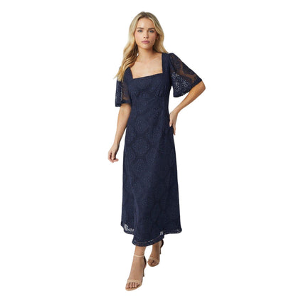 Navy - Front - Dorothy Perkins Womens-Ladies Lace Square Neck Petite Midi Dress