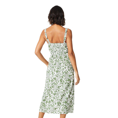 Green - Back - Dorothy Perkins Womens-Ladies Palm Frill Neck Midi Dress
