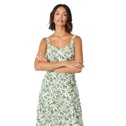 Green - Side - Dorothy Perkins Womens-Ladies Palm Frill Neck Midi Dress