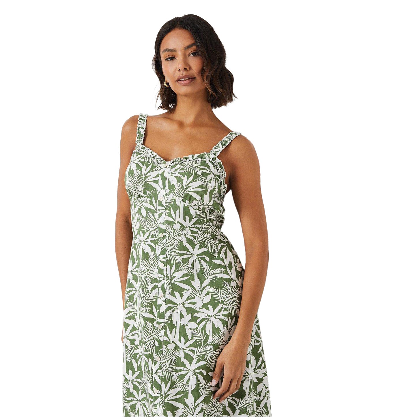 Green - Lifestyle - Dorothy Perkins Womens-Ladies Palm Frill Neck Midi Dress