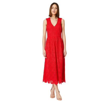 Red - Front - Dorothy Perkins Womens-Ladies Lace V Neck Sleeveless Midi Dress