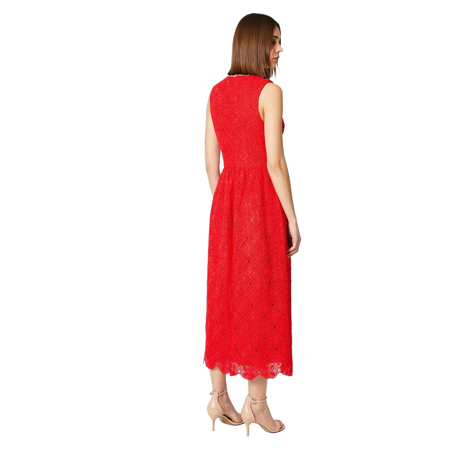 Red - Back - Dorothy Perkins Womens-Ladies Lace V Neck Sleeveless Midi Dress