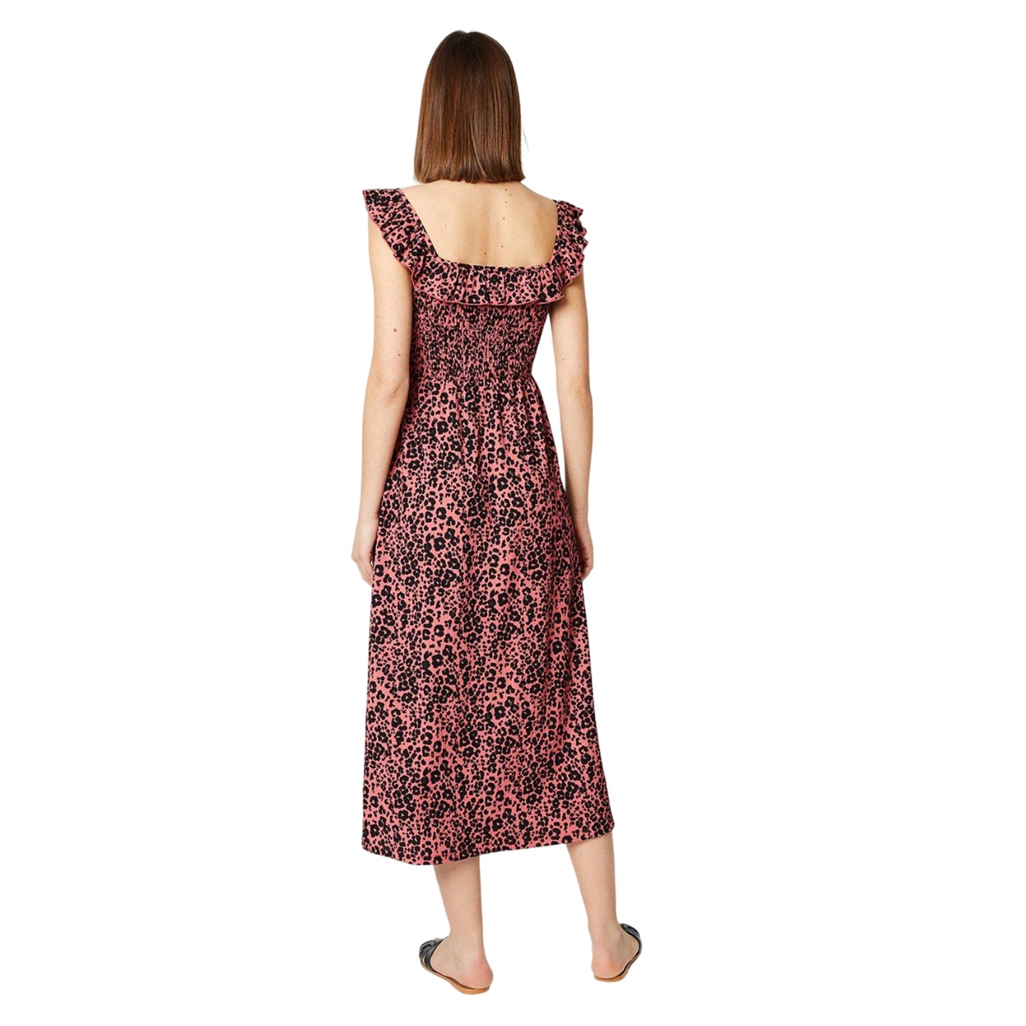 Pink-Black - Back - Dorothy Perkins Womens-Ladies Animal Print Shirred Midi Dress