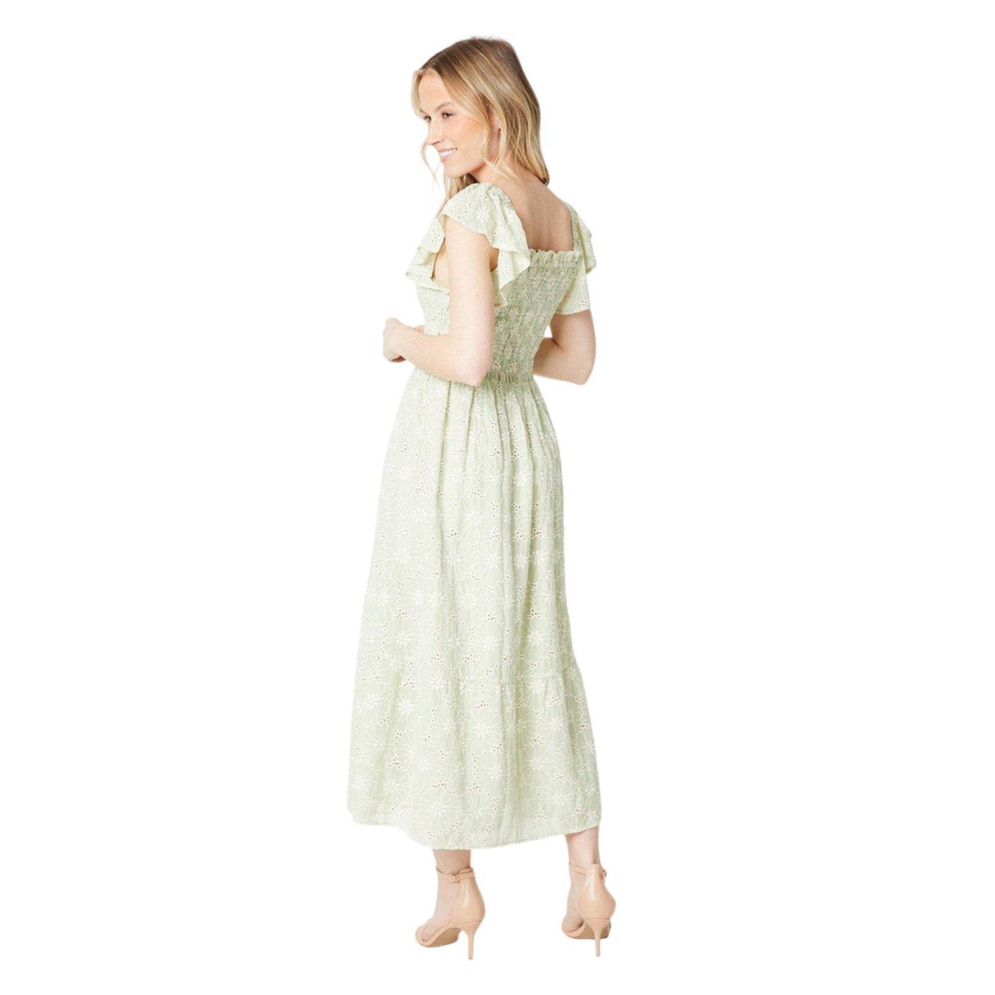Sage - Back - Dorothy Perkins Womens-Ladies Broderie Frill Midi Dress