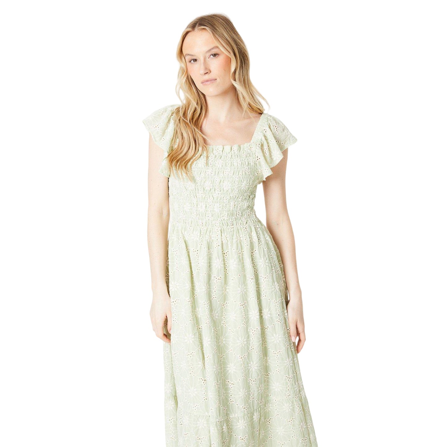 Sage - Side - Dorothy Perkins Womens-Ladies Broderie Frill Midi Dress